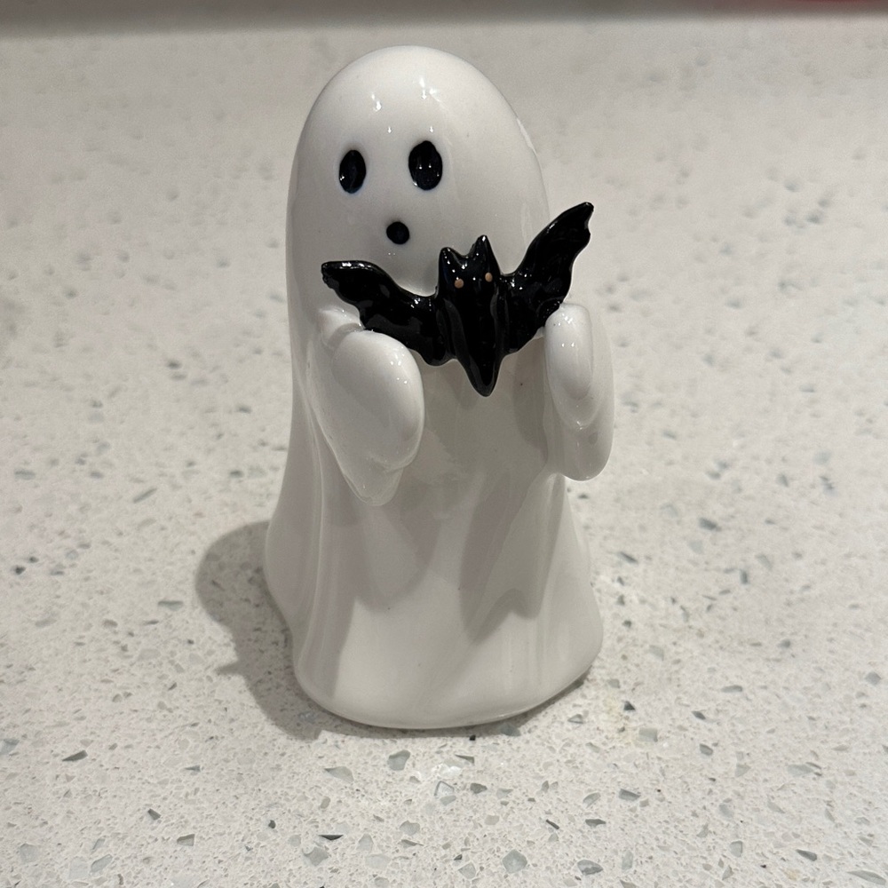 Ceramic Ghost Figurine with Bat